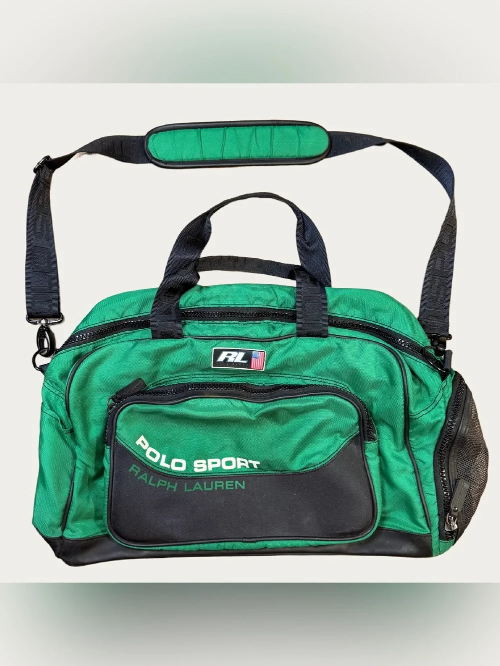 Vintage Polo Sport Ralph Lauren Green Duffel Bag Soft Case Shoe Compartment Gym